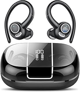 Wireless Earbuds, Bluetooth 5.3 Headphones with ENC Noise Canceling Mic, 3D Stereo Wireless Earphones, 48H LED Display Ear buds with Earhooks, IPX7 Waterproof for Sport/Running/Gym/Pink