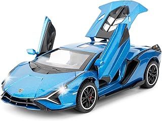 1/32 Scale Lamborghini Sián FKP37 Car Model Toy, Sound and Light Pull Back Car Zinc Alloy Casting Toys for Kids Boy Girl Gift (Blue)