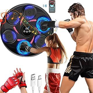 Music Boxing Machine with Gloves-Wall Mounted Smart Music Boxing Target with 9-Level Speed & Mode Adjustment,Boxing Training Punching Equipment with LED Display for Home Gym
