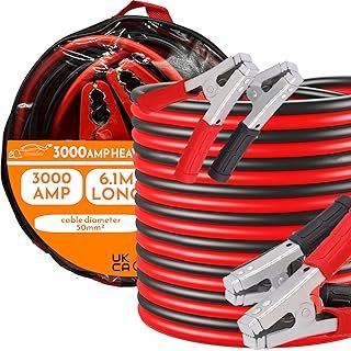 Xtremeauto Heavy Duty Jump Leads 6.1M 3000 Amp Battery Booster Jump Starter Pack Colour Coded Positive + Negative Cables For Petrol & Diesel Start Car, Van, Tractor Trucks & Carry Case (6.1M Long)