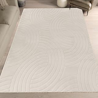 REDTAPISE Rugs Living Room Home Decor, Modern Geometric Wave Area Rug Bedroom Bedside Table Decoration, Cream White, Beige, 80 x 150 cm