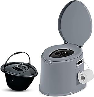 【LIGHT WEIGHT】 Large 6L Compact Portable Toilet Potty Loo with Washable Basket and Toilet Roll Holder for Pool Party Camping Caravan Picnic & Festivals