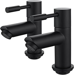 Basin Tap Pair,Twin 1/2" Chrome Hot & Cold Basin Pillar Taps for Bathroom Sink 2pcs（Black）