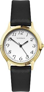 Sekonda Classic Ladies Quartz Easy Read Watch with White Dial Analogue Display and Black Strap