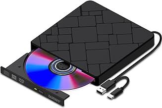 External CD DVD Drive for Laptop USB 3.0 Type-C Slim Portable Player CD DVD RW Writer Reader Burner, Low Noise Optical External Disk Drive for Desktop, PC, Mac OS,Windows 11/10/8/7/XP/2003/Vista/Linux