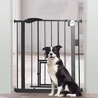 Panana Pressure Fit Safety Gate,Baby Toddler Pet Dog Gate with Cat Flap Pet Safety Gate Barrier for Doorways Hallways,Auto Close,75-82cm*H76cm(Black)