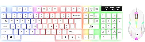 Gaming/Office/General use,wired,colourful LED keyboard and mouse set (GT 100) for desktop pc, laptop,104 keys Anti-ghosting ERGONOMIC, USB connection, suspension keycap, Qwerty -(White)