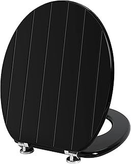 Angel Shield Black Toilet Seat Antibacterial Adjustable Hinges Wooden Toilet Seat Fits Never Slips for Bathroom (Classic, Black)