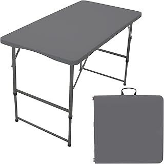 Rainberg 4ft Heavy Duty Folding Table, Tabletop & Sturdy Metal Frame, Foldable Table with Handle, Waterproof, Portable, & Easy Assembly, Ideal for Parties, BBQ, Camping, Beach, Indoor & Outdoor Use