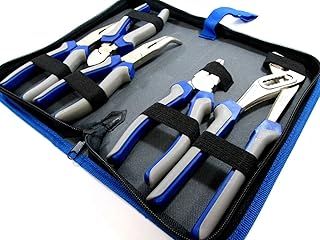US PRO Tools 5pc Pliers Set in case Combination Long Bent Nose Side Cutters Water Pump 1821, Blue
