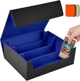 Aolso Card Storage Box for Trading Cards, 1800+ PU Leather Commander Card Deck Case With 8 card dividers, Card Case Storage Box, Magnetic Closure Card Holder for Magic Game Cards (Black&Blue)
