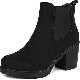 DREAM PAIRS Women's Chunky High Heel Chelsea Ankle Ladies Boots Stylish Suede Fashion Shoes