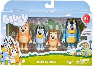 Bluey 13009 and Family: , Bingo, Bandit and Chilli 4 Figure pack Articulated Character Action Figures 2.5 inches Official Collectable Toy, Multicoloured