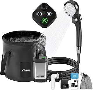 WADEO Upgraded Portable Shower, Camping Shower with 20L Collapsible Bucket & Rechargeable 6000mAh Battery, Outdoor Shower with Intelligent Digital Display & 3-in-1 Hook