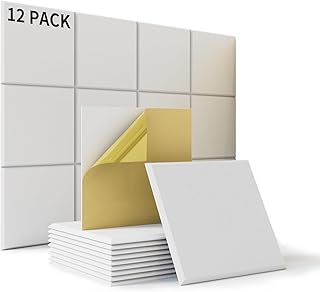 Sound Proofing Panel Self-Adhesive, 12 Pack Acoustic Foam Panels, 230kg/m³ Density, NRC 0.95, 100% Polyester Fiber, Sound Proof Panels for Recording Studio, Office, Gaming Room
