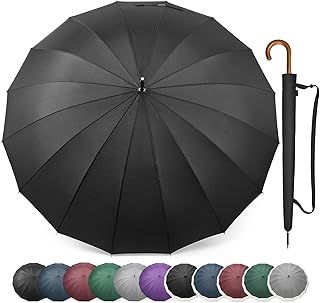 G4Free 54 Inch Auto Open Golf Umbrella 120cm Windproof 16 Ribs Stick Umbrella with Wooden J Handle Hook for Men Women