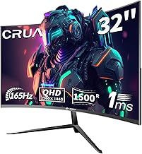 CRUA 32" Curved Gaming Monitor, 2K QHD 2560x1440P, 144Hz/165Hz Computer Monitors, 99% sRGB, FreeSync, Low Blue Light, 1800R VA Screen, HDMI 1.4/DP 1.2, Wall Mountable - Black