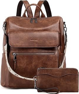 VASCHY Backpack for Women, Large Vegan Leather Rucksack with Wallet Set Convertible Handbag for Lady Guitar Strap