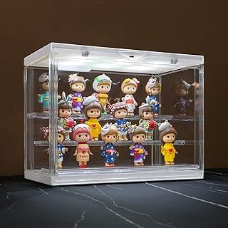 Clear Acrylic Display Case for Miniature Figures and Funko Pop - LED-Lit, Dustproof, Detachable Shelves - Stackable Showcase Display Cases for Collectibles Mini Toys