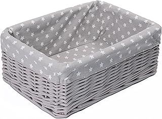 Colorful Painted Nursery Baby Room Wicker Storage Basket New Born Gift Hamper (Grey, Small)
