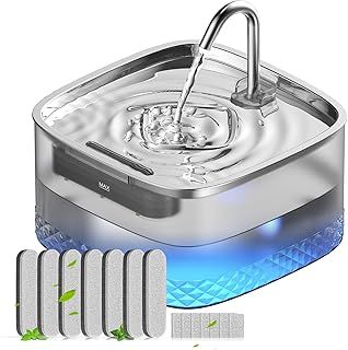 Cat Water Fountain for Drinking: 75oz/2.2L Cat Drinking Fountain,Stainless Steel Faucet&Tary,Cat Water Fountain for Cats, Multiple Pets,Super Silent,Ease of Assmbly&Clean(7*Filters+7*Pump Sponge)