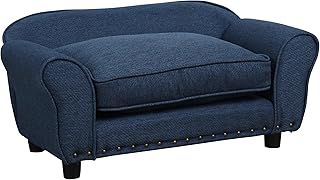 PawHut Dog Sofa for XS and S Size Dogs, Pet Chair Couch with Thick Sponge Padded Cushion, Kitten Lounge Bed with Washable Cover, Wooden Frame - Blue