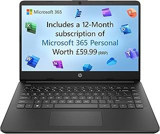 HP 14" Laptop, Intel Pentium Silver N5030 Processor, 4 GB RAM, 128 GB SSD, Intel UHD Graphics, FHD Display, Dual Speakers, Microsoft 365 Personal 12m included, Win 11, Jet Black, 14s-dq0011sa