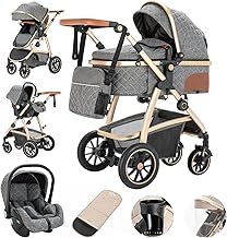 Gcarebb 3 in 1 Prams Travel System, Pushchair with Height Adjustable Handle, Travel Pram with Mosquito Net, Baby Stroller with Aluminum Frame for Newborn 0-4 Years