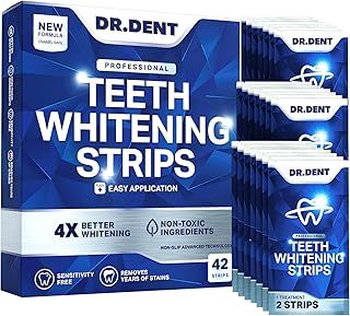 DRDENT Professional Teeth Whitening Strips 21 Treatments - Safe for Enamel - Non Sensitive Teeth Whitening - Whitening Without Any Harm - Pack of 42 Strips + Mouth Opener Included