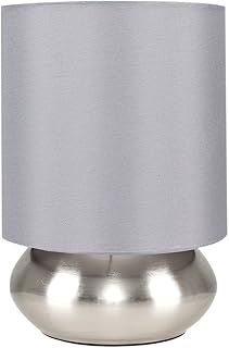 Pair of - Modern Brushed Chrome Bedside Touch Table Lamps with Grey Shades