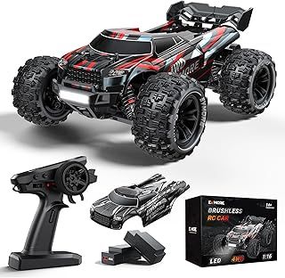 1:16 Brushless Fast RC Car for Adults Kids, Extreme High Speed Remote Control Truck, 4WD RC CAR for All Terrain, RC Monster Truck Toys with LED Lights, RC Vehicle Car Gift for Boys, 2 Batteries