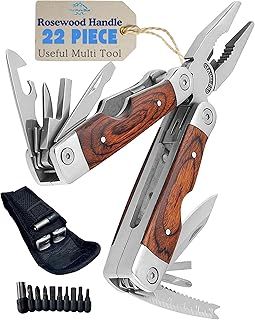 Rosewood Multi Tool, 22 in 1 Tools, Tough Belt Pouch, Needle & General Pliers, Screwdrivers - Phillips & Flathead, 10 Piece Bit Set, File, 2 Inch Rule, Can Opener, Bottle Opener