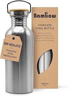 Bambaw Stainless Steel Water Bottle | 1 Litre Water Bottle | Non Insulated Single Wall Bottle | Plastic Free and Leakproof Metal Water Bottle | 1l Water Bottle | Multi-purpose Water Bottle