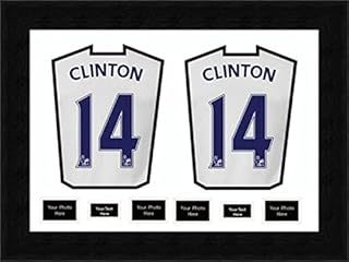 READY MADE Dual FRAME FOR 2 SIGNED SHIRTS WITH FRONT MOUNT | Display Football, Rugby, Cricket T-shirt with 4 opening for Photos and 2 opening for Message, Fits 2 Shirts | White Mount and Black Frame