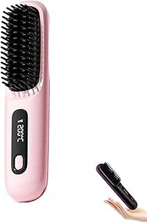 BellaBrush Pro Thermal Brush, Cordless Hair Straightener Brush, Ionic Portable for All Hair Types (Pink)