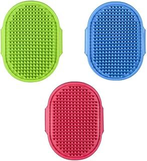 3 Pcs Dog Grooming Shampoo Brush Pet Bath Massage Rubber Comb With Adjustable Ring Handle for Long Short Haired Dogs and Cats