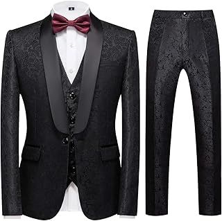 Men's Suits 3 Pieces Wedding Formal Classic Business Shawl Collar Wedding Jacquard Dress Tuxedo Jacket Vest and Trouser