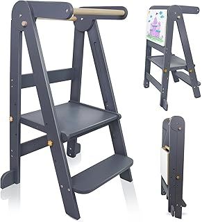 Foldable Kitchen Tower, Learning Tower with 3 Adjustable Height, Kitchen Step Stool for Kids with Magnetic Whiteboards 1-6 Years Children Stool