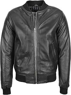 Mens Real Leather Bomber Jacket MA-1 Varsity Style Ryan