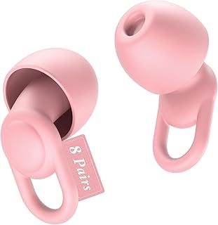 Silicone Ear Plugs for Sleep Noise Cancelling Noise Reusable Soft Comfortable Earplugs for Sleeping,Noise Sensitivity & Flights -16 Ear Tips in XS/S/M/L, 2 Travel Boxes - 33dB Noise Cancelling(Pink)