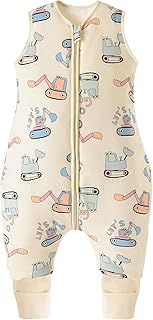 Chilsuessy Winter Baby Sleeping Bag with Feet 2.5 TOG Warm Baby Sleep Sack with Legs 100% Cotton Toddler Wearable Blanket Walker Sleep Sack for Boys and Girls, Cartoon excavator, 70cm/6-18Months