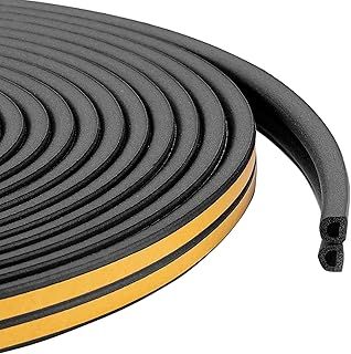 Weather Stripping Tape, Doors Windows Draught Excluder Self-Adhesive Anti-Collision Rubber D Type Foam Sealing Tape, Rubber Sound Insulation for Door Window Draught Stopper (Black-10m)