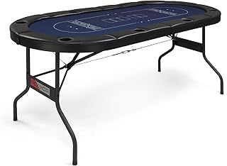 8 Player Foldable Poker Table- Portable Casino Card Game Table for Blackjack, Texas Holdem With Stainless Steel Cup Holders & Padded Rails Fully Assembled