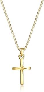 Elli Women's Cross Pendant Necklace with Star Engraving Faith in 925 Sterling Silver Gold-Plated