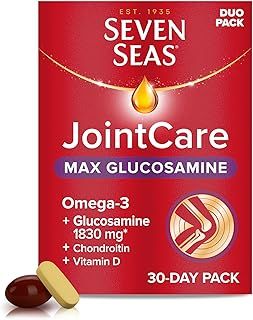 Seven Seas JointCare MAX GLUCOSAMINE with Omega-3, Glucosamine, Chondroitin, Vitamins C and D, Manganese and Zinc, Food Supplements, 30-Day Pack