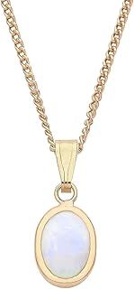 9ct Gold Natural Opal Oval Pendant Necklace + 18 inch Solid Gold Chain - Pendant Necklaces For Women. Womens Necklace With Pendant Made in The UK. Birthstone Necklace (Opal)