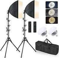 【Upgrade LED】 MOUNTDOG Softbox Lighting Kit, Photography Studio Light with 19.7"X27.5" Reflector and 3 Colors Temperature 45W Bulb with Remote, Professional Photo Studio Equipment for Portrait Video