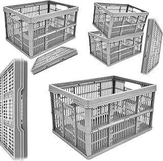 32 Litre Large Stackable Multi Use Fruit, Veg, Books Strong Foldable Grey Storage Crates (2)