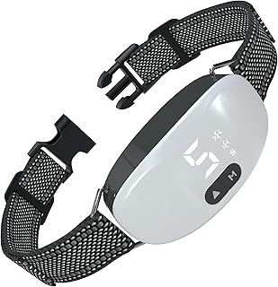 Dog Bark Collar - Automatic Training Collar with 8 Adjustable Sensitivity and Intensity Levels,Sound Vibration and Strong Vibration Modes,Waterproof and Rechargeable,White