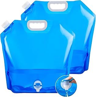 2 Pack Collapsible Water Containers with Tap, 5/10L Portable Carrier Water Bags Reusable for Sport Camping Hiking Picnic BBQ Storage (with Spigot, Blue)